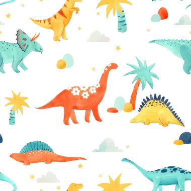 Suluboya dinozor bebek vektör modeli