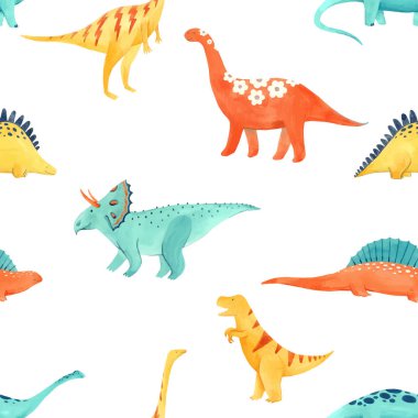 Watercolor dinosaur baby vector pattern clipart
