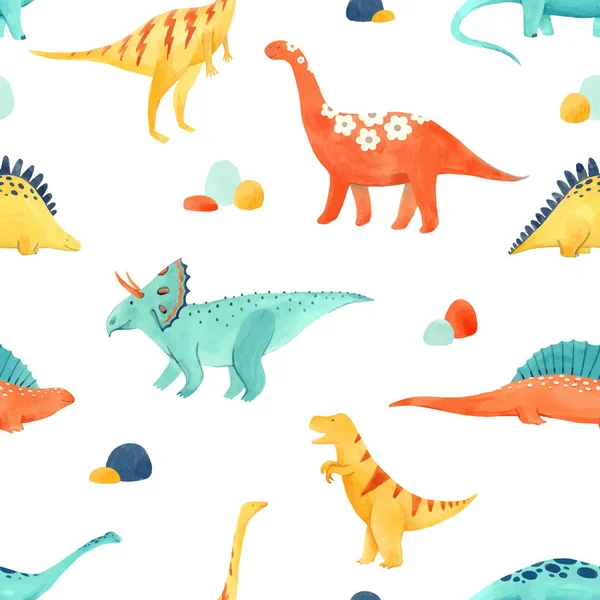 Akvarelu dinosaura baby vektor vzor — Stockový vektor