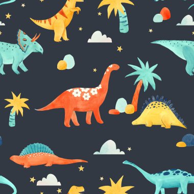 Watercolor dinosaur baby pattern clipart