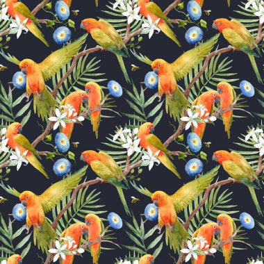 Suluboya tropik papağan vektör desen