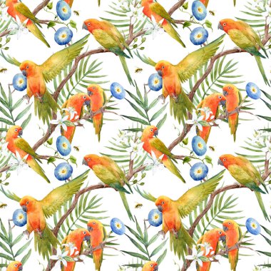 Suluboya tropik papağan desen