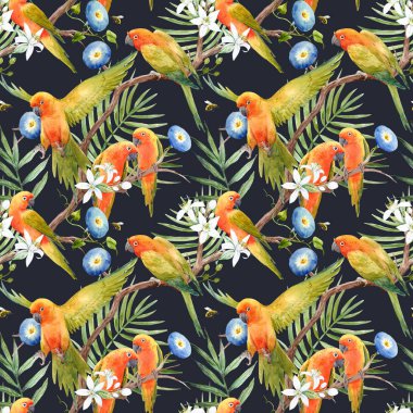 Suluboya tropik papağan desen