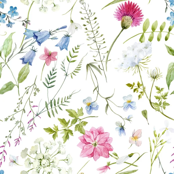 Wunderschönes Vektornahtloses Muster Mit Handgezeichneten Aquarellblumen — Stockvektor