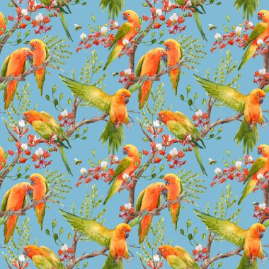 Suluboya tropik papağan desen