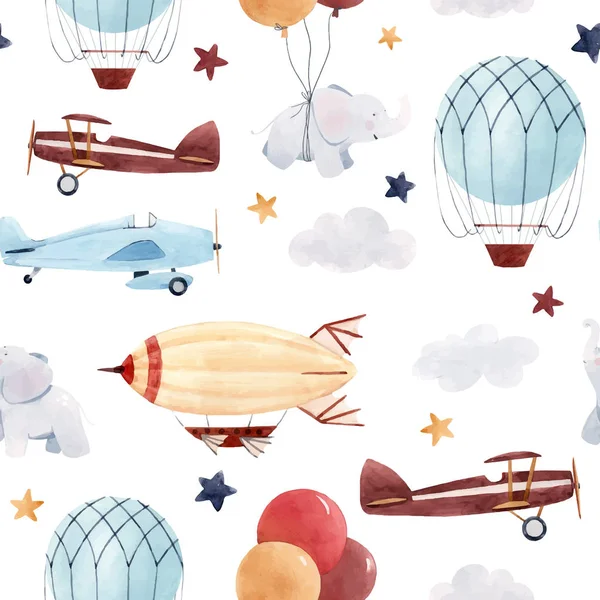 Aviões aquarela padrão do bebê — Vetor de Stock