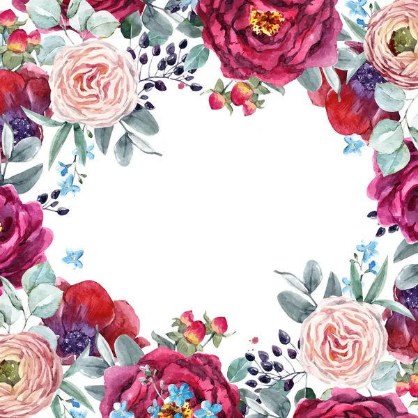 Akvarel květinový rám — Stockový vektor