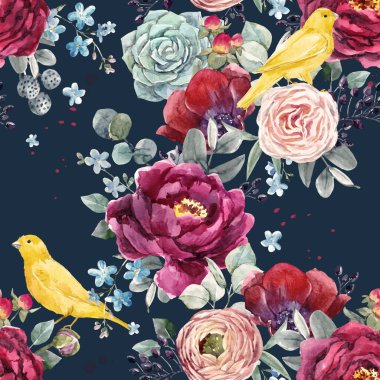 Suluboya çiçek deseni