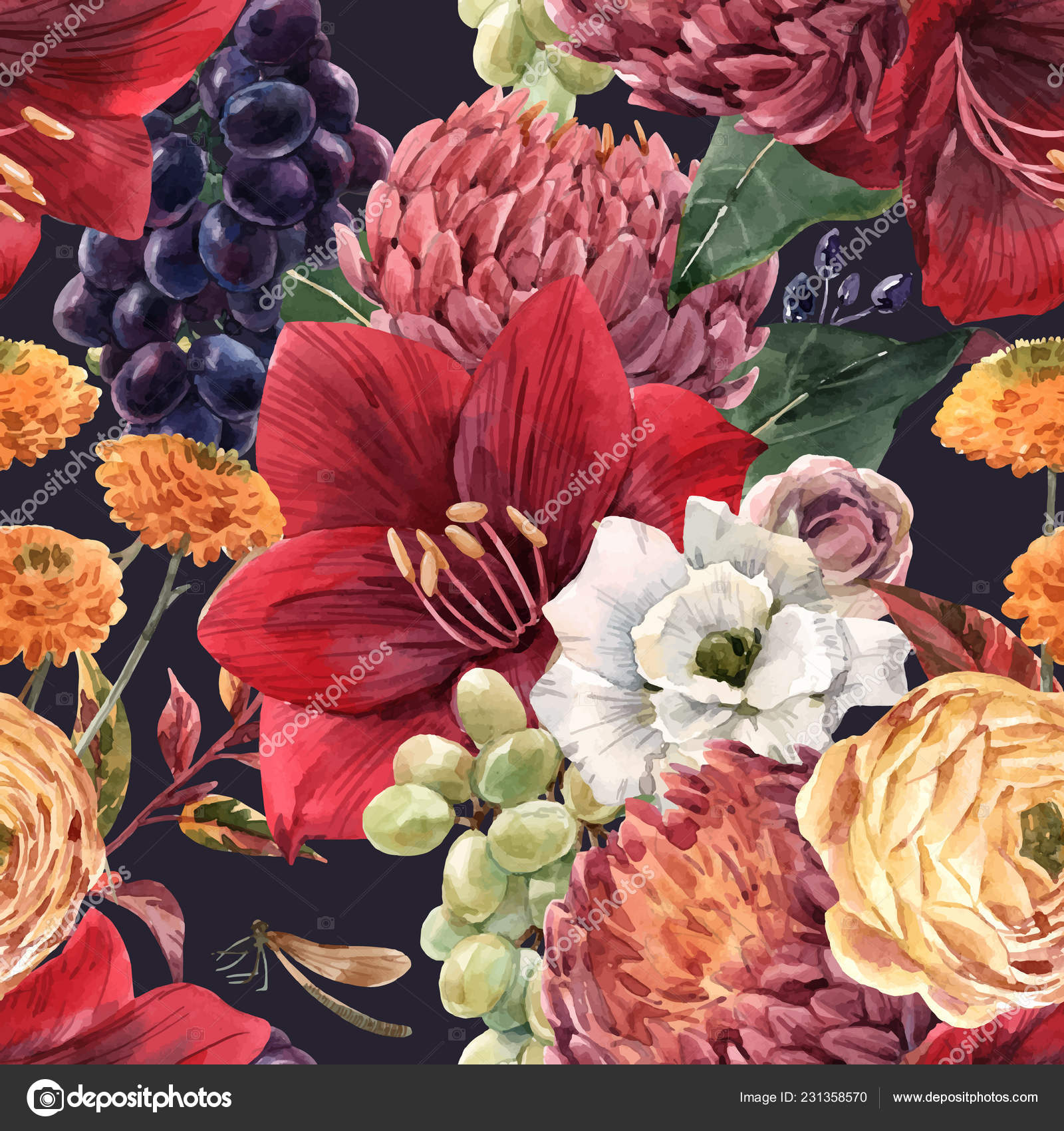 Watercolor floral vector pattern Stock Vector by ©ZeninaAsya 231358570