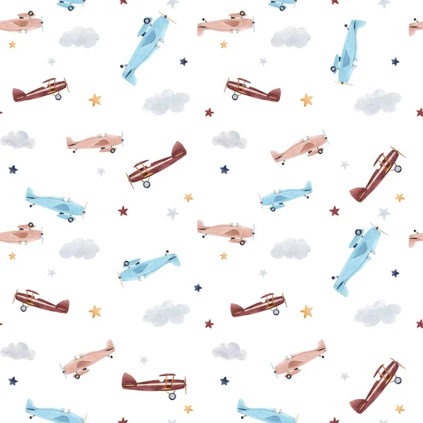Watercolor aircraft baby pattern — Stock Photo, Image
