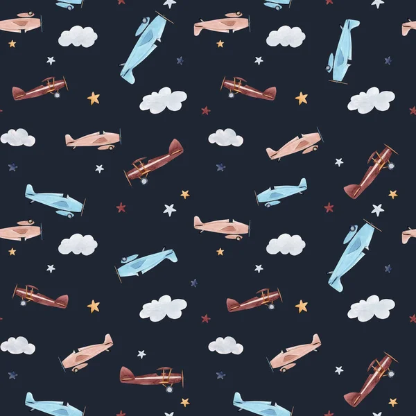 Watercolor aircraft baby pattern — Stock Photo, Image