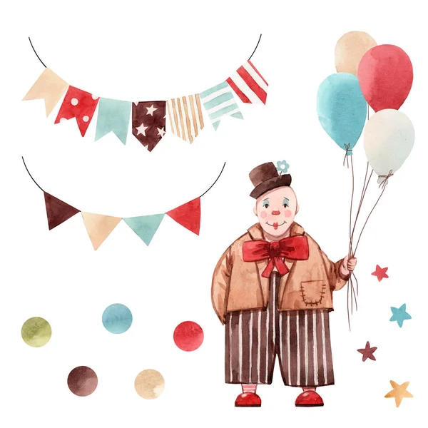 Aquarel circus clown set — Stockfoto