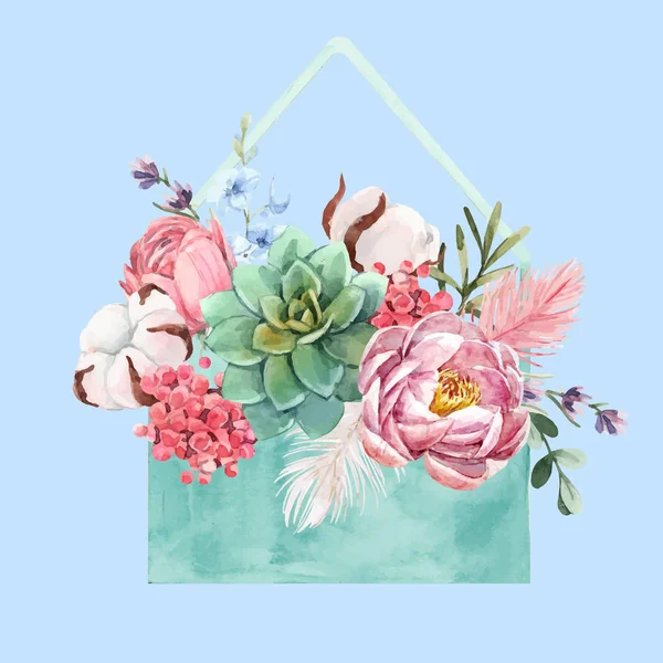 Composição vetorial floral aquarela —  Vetores de Stock