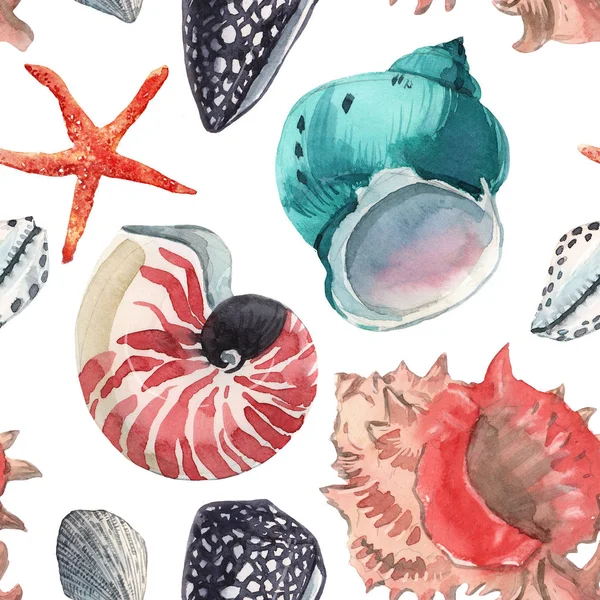 Watercolor sea life pattern — Stock Photo, Image