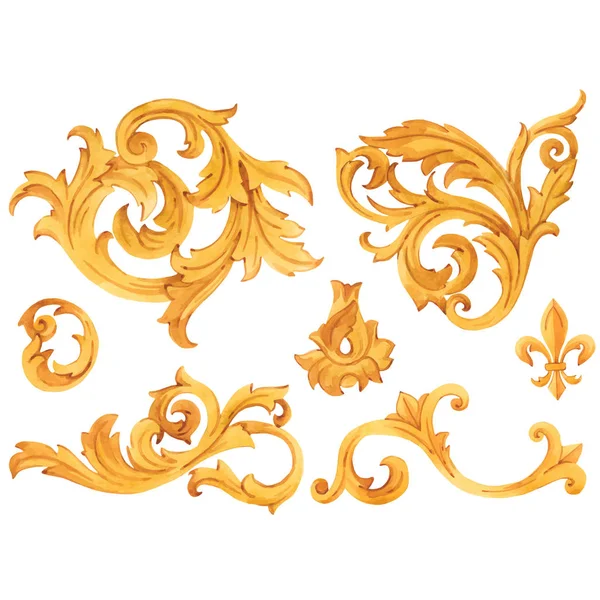 Элементы вектора роскоши в стиле золотого барокко — стоковый вектор