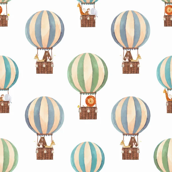 Watercolor air baloon vector pattern — Stock Vector