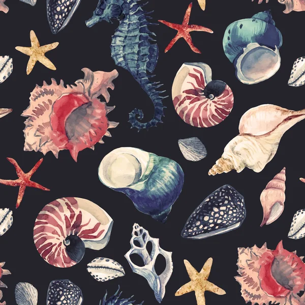 水彩海洋生物矢量图案 — 图库矢量图片