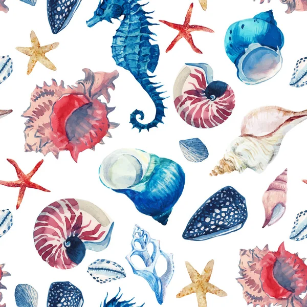 Akvarell tengeri élet vektoros mintát — Stock Vector