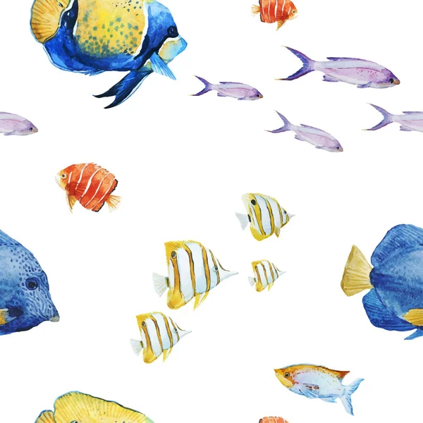 Watercolor sea life vector pattern — Stock Vector