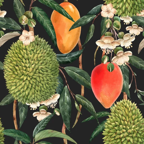 Aquarelle durian motif sans couture vecteur tropical — Image vectorielle