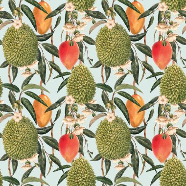 Suluboya durian tropikal seamless modeli
