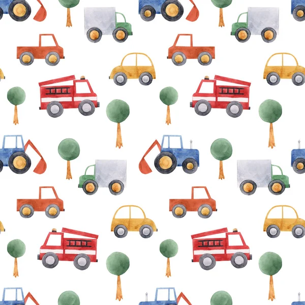 Watercolor baby car vehicle pattern — Stock Photo, Image