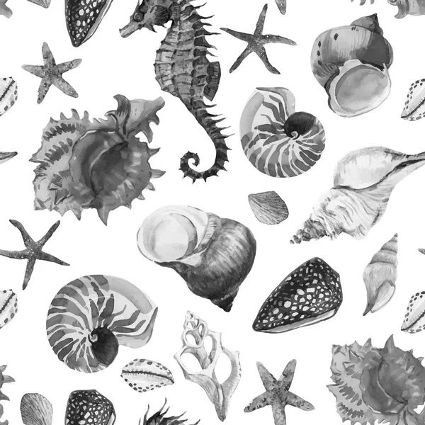 Watercolor sea life vector pattern — Stock Vector