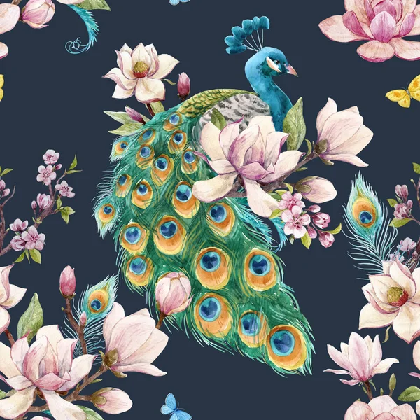 Watercolor peacock pattern — Stock Photo, Image