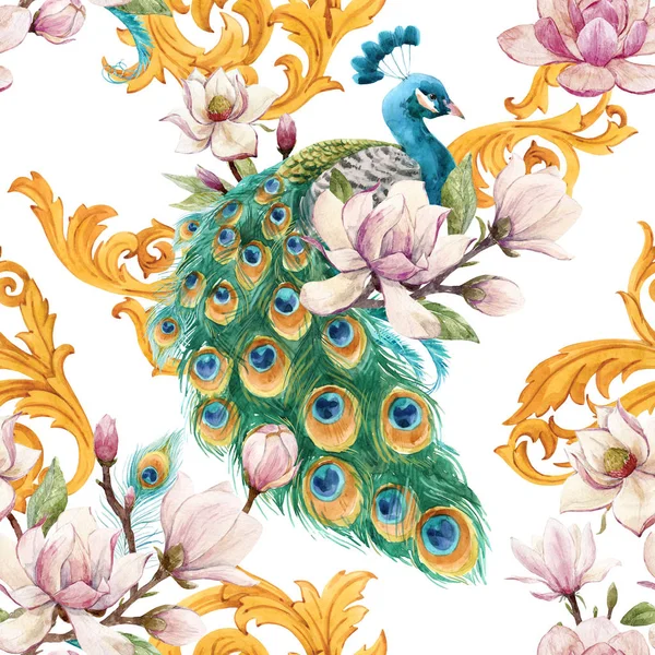 Watercolor peacock pattern — Stock Photo, Image