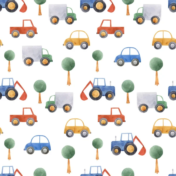 Watercolor baby car vehicle vector pattern — Stock Vector