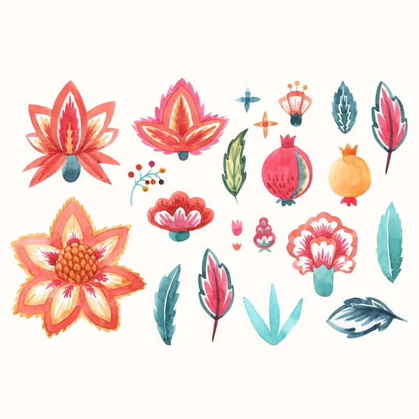 水彩花のベクトルのセット — ストックベクタ