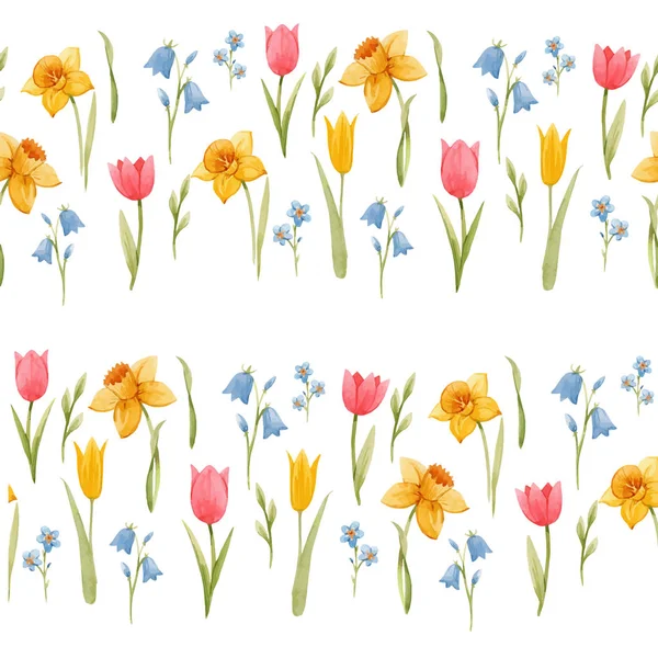 수채화 물감 봄 꽃 벡터 패턴 — 스톡 벡터