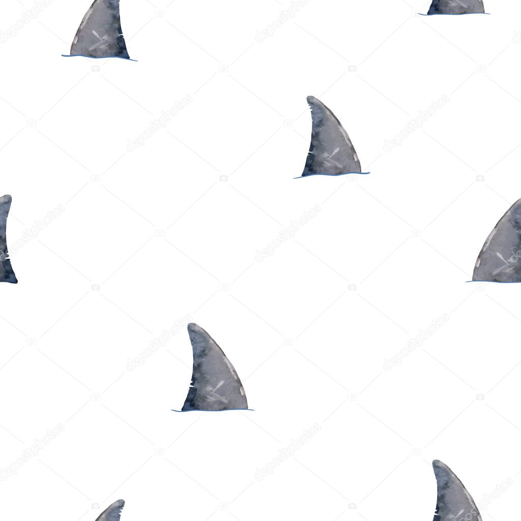 Watercolor shark vector pattern