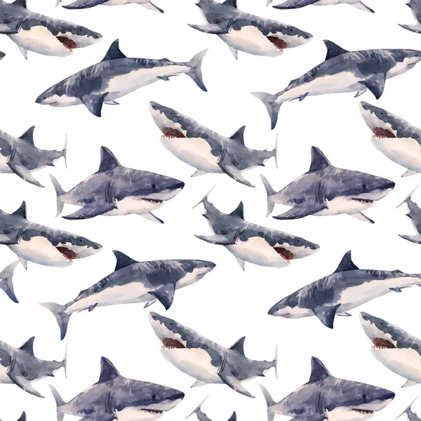 Watercolor shark vector pattern — Stock Vector