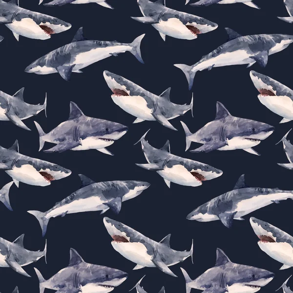 Patrón vectorial de tiburón acuarela — Vector de stock