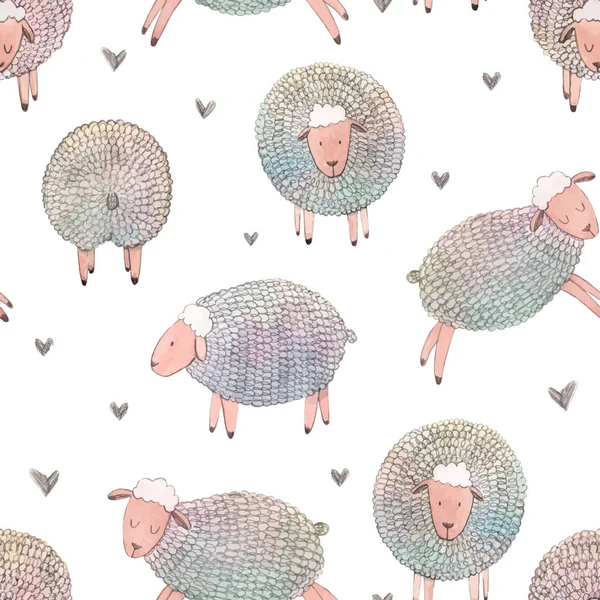 Aquarel schapen vector patroon — Stockvector