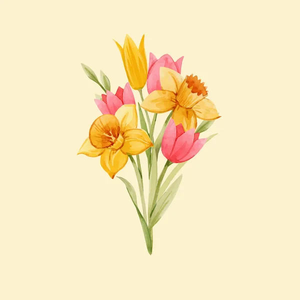 수채화 물감 봄 꽃 꽃다발 — 스톡 벡터