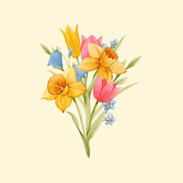 Aquarell Frühling Blumenstrauß — Stockvektor