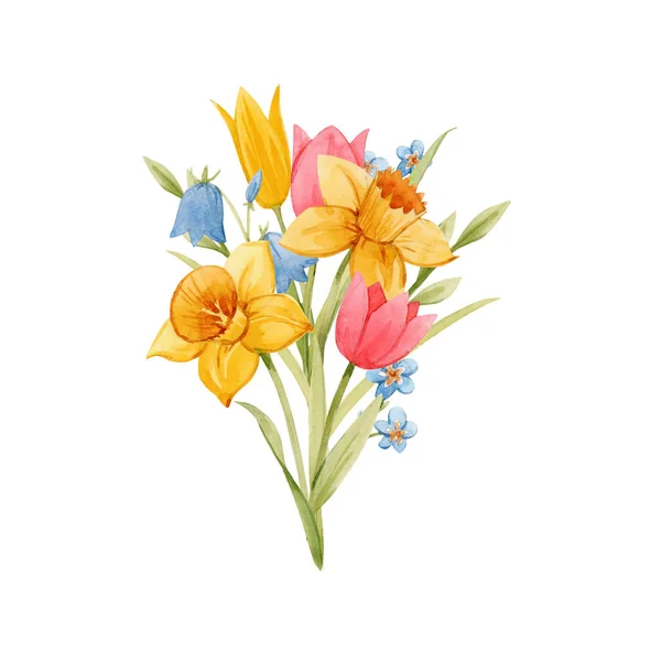 Aquarell Frühling Blumenstrauß — Stockfoto