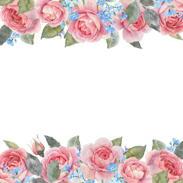 Květinový rámeček růže akvarel — Stock fotografie