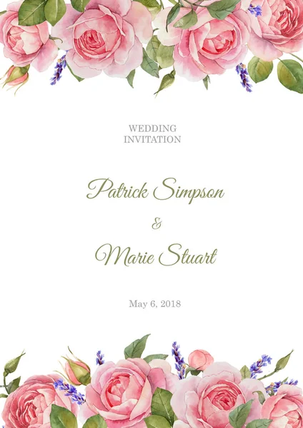 Aquarell Rose Blumen Einladungskarte — Stockfoto