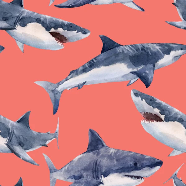 Ακουαρέλα καρχαρία μοτίβο — Φωτογραφία Αρχείου