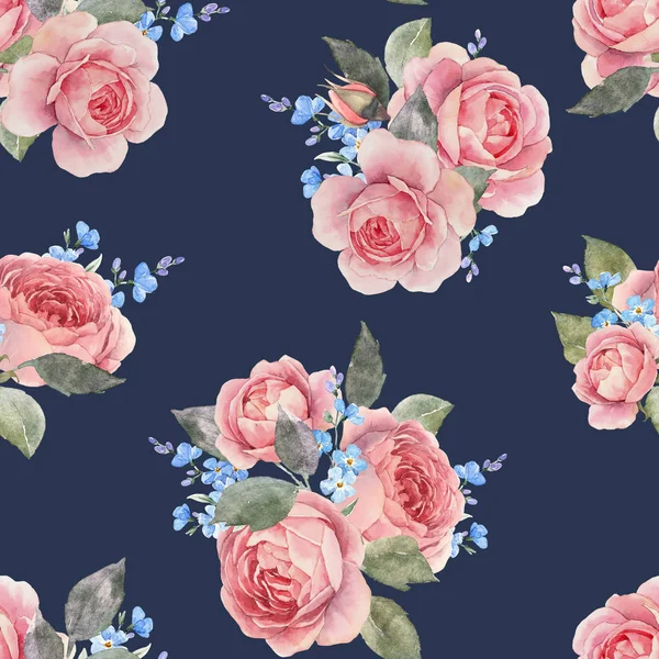 Watercolor rose floral pattern — Stock Photo, Image