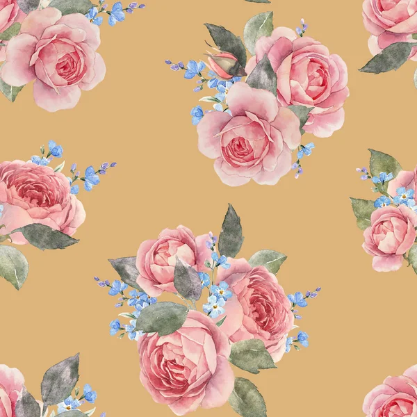 Watercolor rose floral pattern — Stock Photo, Image