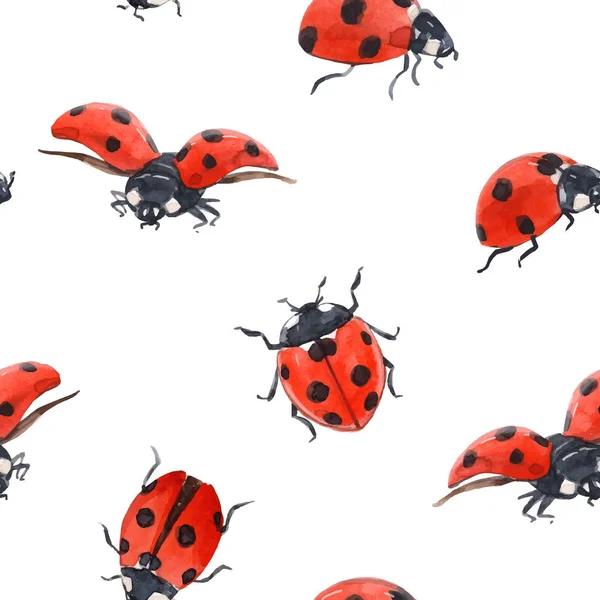 Watercolor ladybug seamless vector pattern — Stock Vector