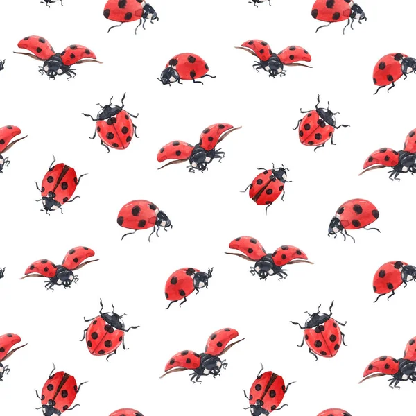 สีน้ํา ladybug รูปแบบไร้เย็บ — ภาพถ่ายสต็อก