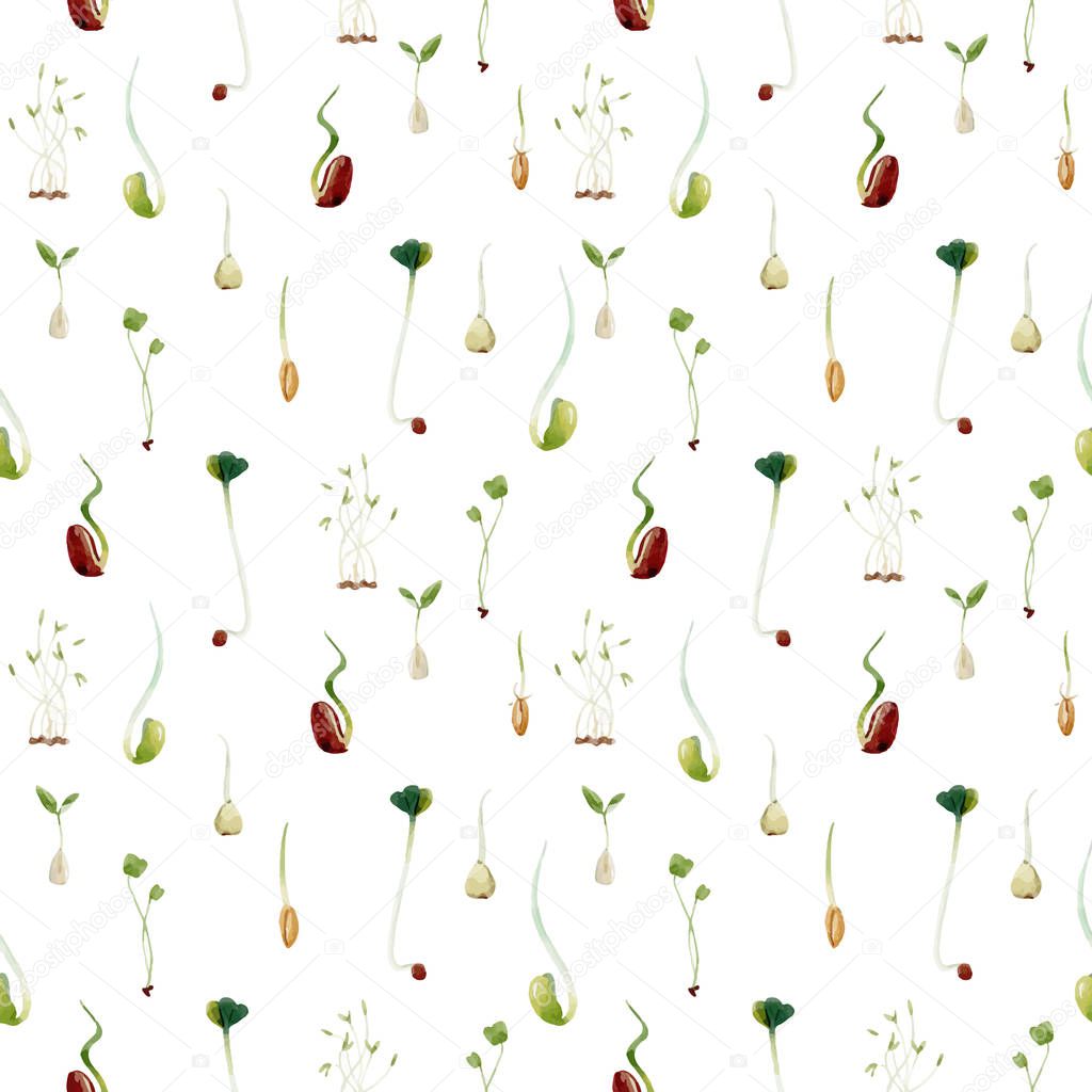 Watercolor beans peas seeds sprouts pattern