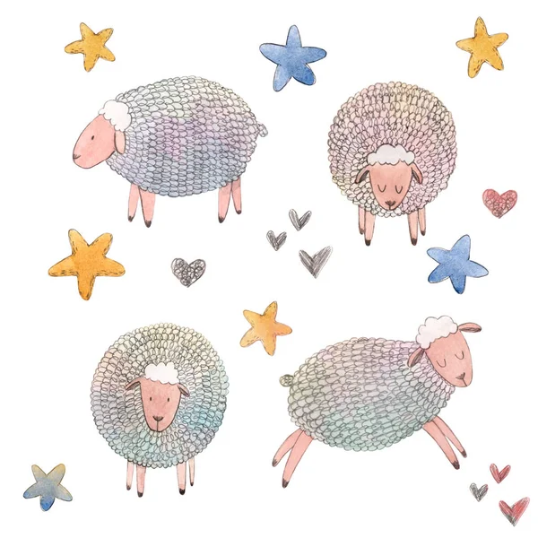 Watercolor sheep set