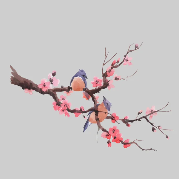 Aquarell-Vektor Sakura-Zweig — Stockvektor