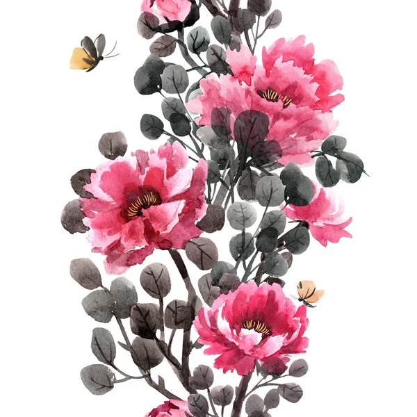 Aquarel Chinese Rose patroon — Stockfoto